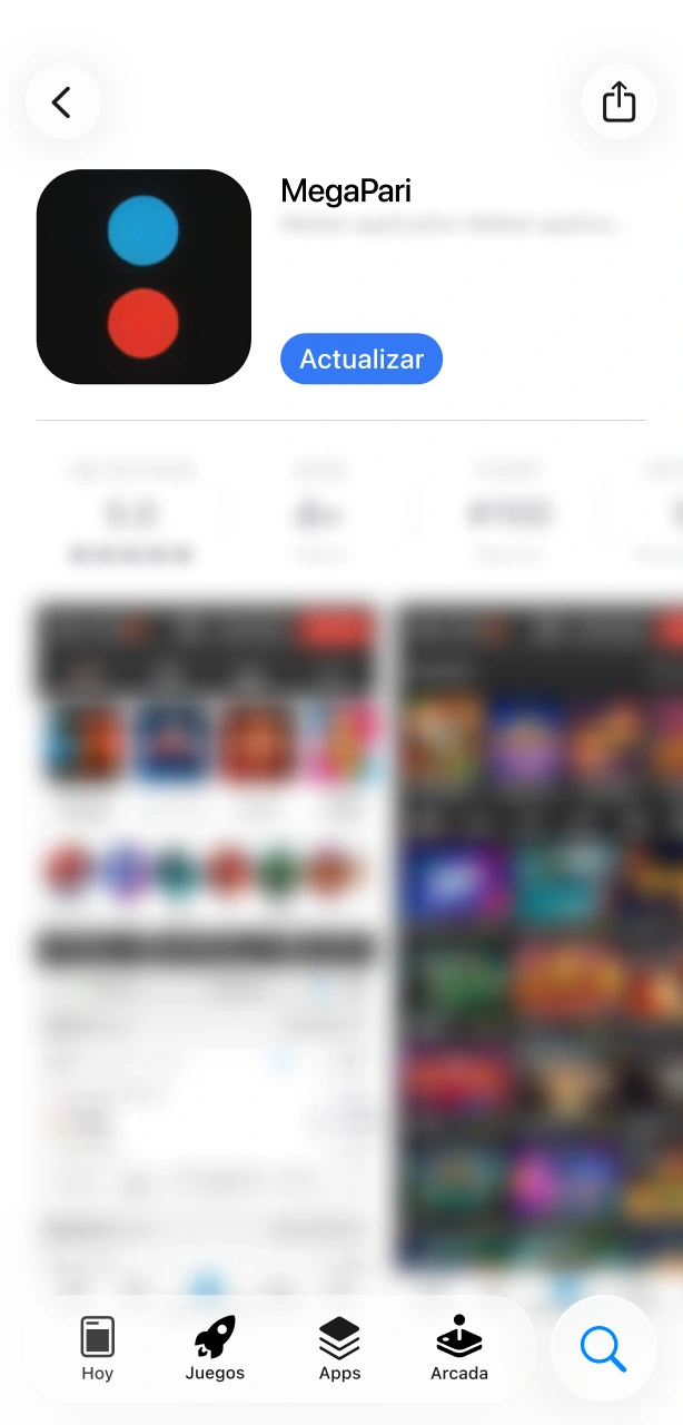 Pulsa el botón para actualizar la app de MegaPari dentro del App Store en iOS.