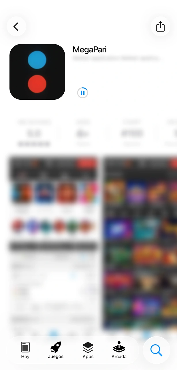 Espera a que termine la actualización de la app de MegaPari en iOS.