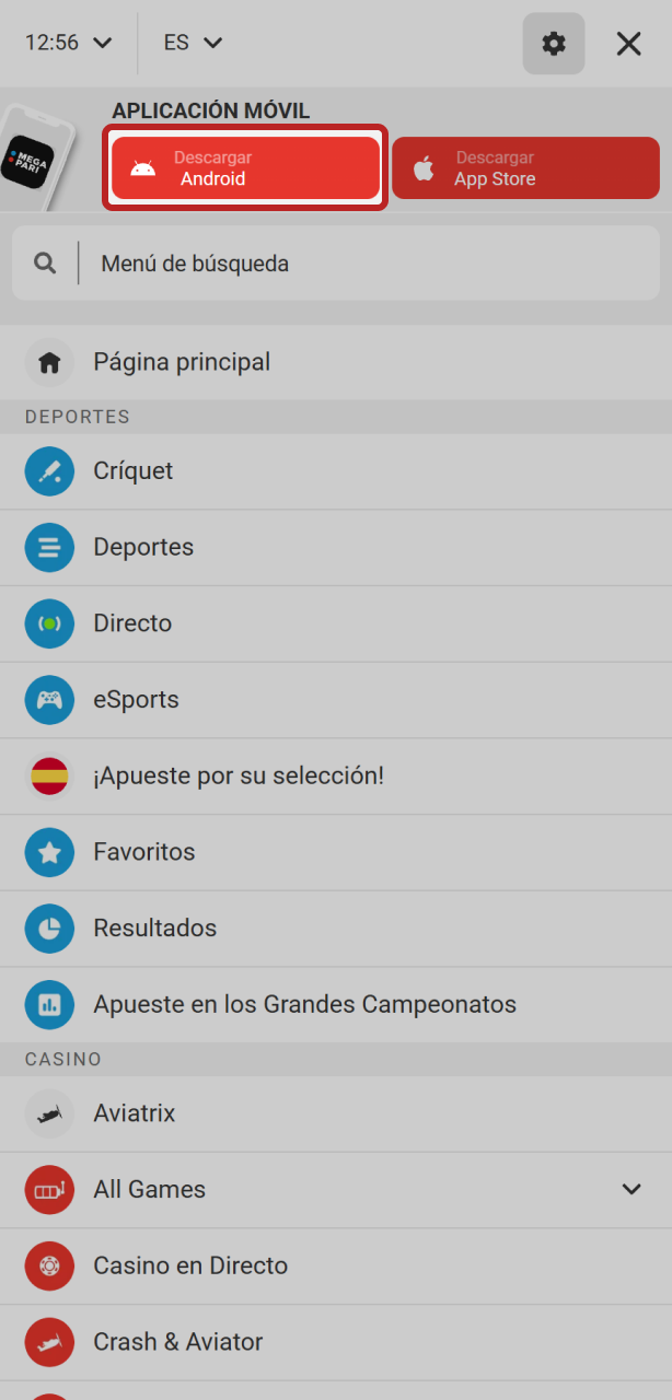 Inicia la descarga del archivo APK de MegaPari en Android fácilmente.