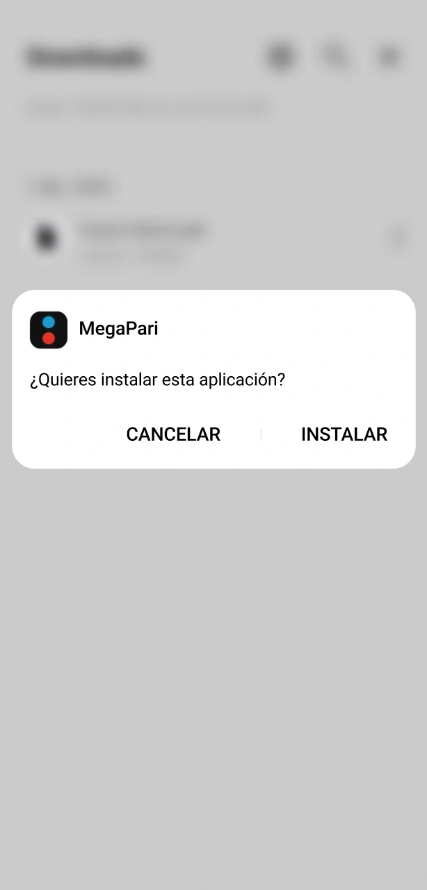 Finaliza la instalación de la app de MegaPari en tu dispositivo Android.