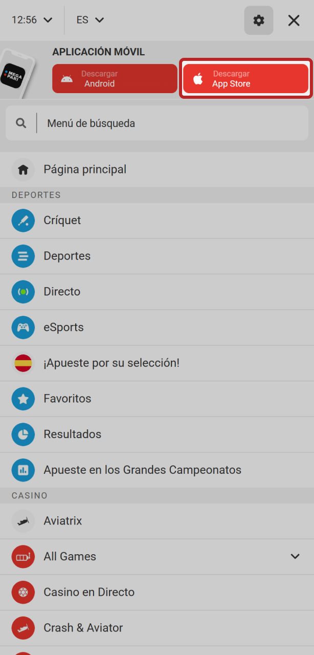 Haz clic en el enlace para iniciar la descarga de la app de MegaPari en tu iOS.