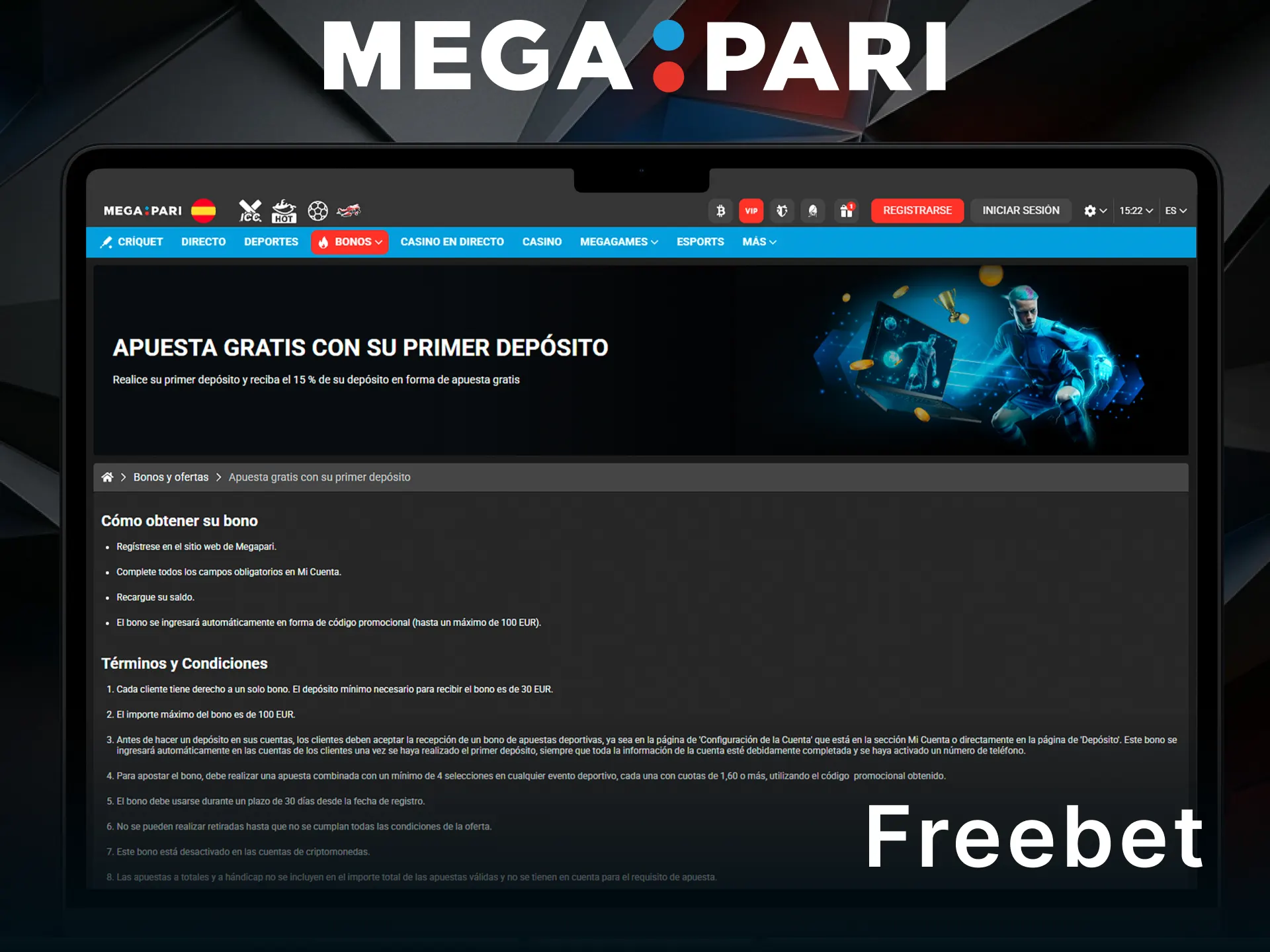 Obtén la freebet del 15% sobre el primer depósito en deportes con MegaPari.