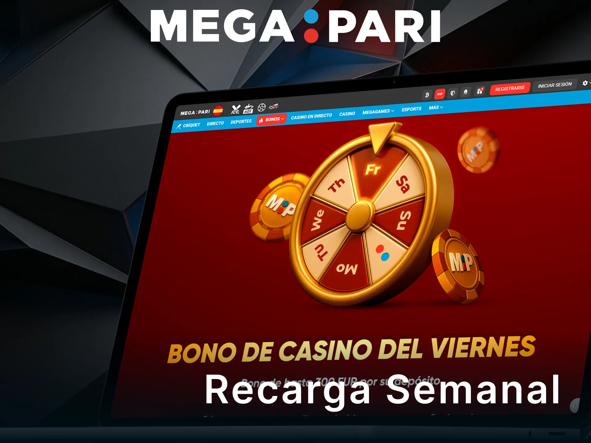 Recibe el bono de recarga semanal en el casino de MegaPari y sigue jugando.