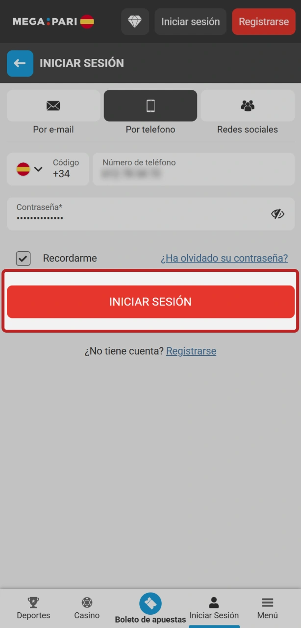 Completa el acceso en la app de MegaPari y empieza a apostar hoy.