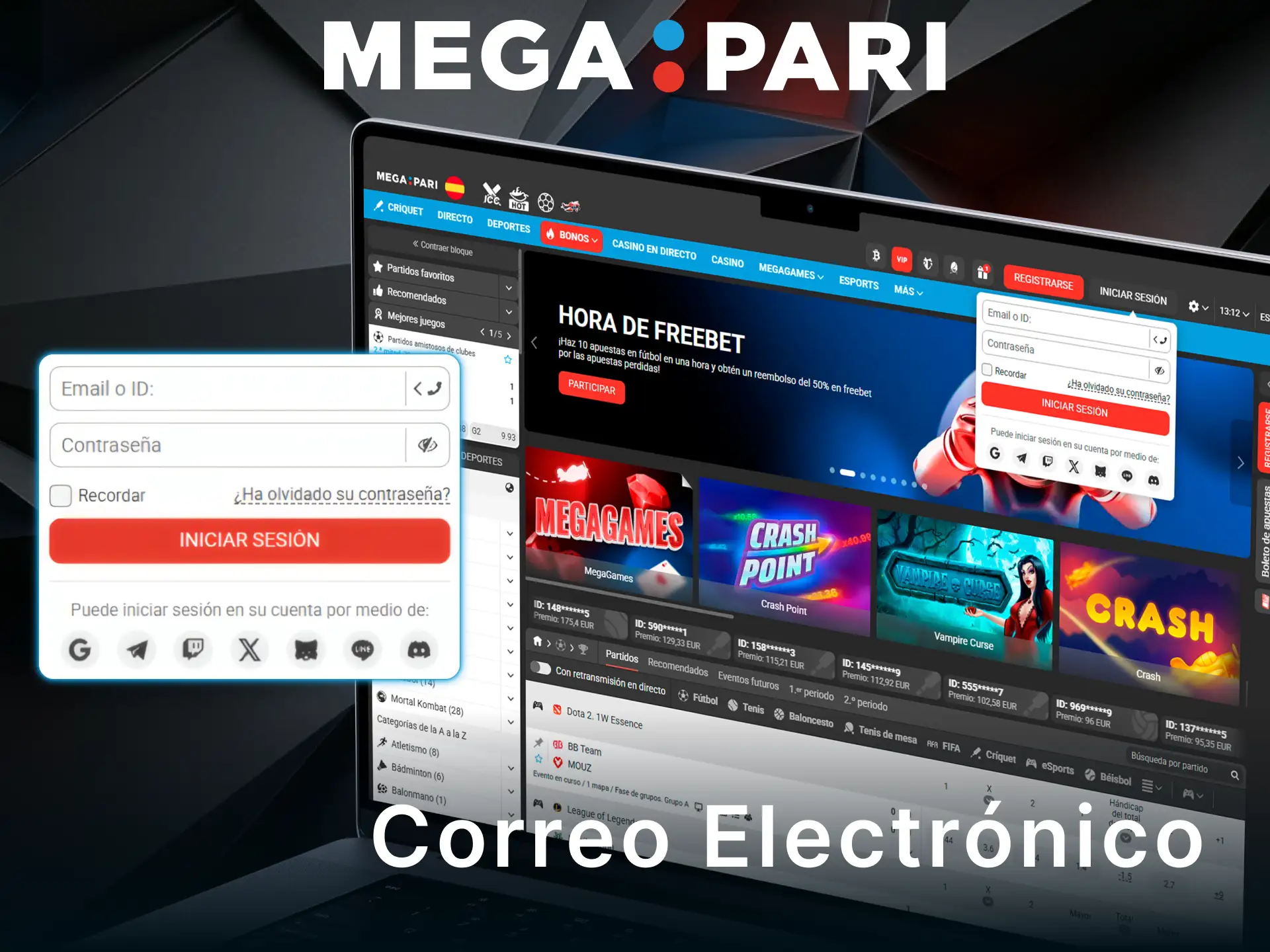 Inicia sesión con correo electrónico en tu cuenta de MegaPari.