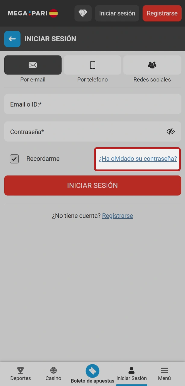 Haz clic en el enlace para iniciar la recuperación de contraseña en tu cuenta de MegaPari.