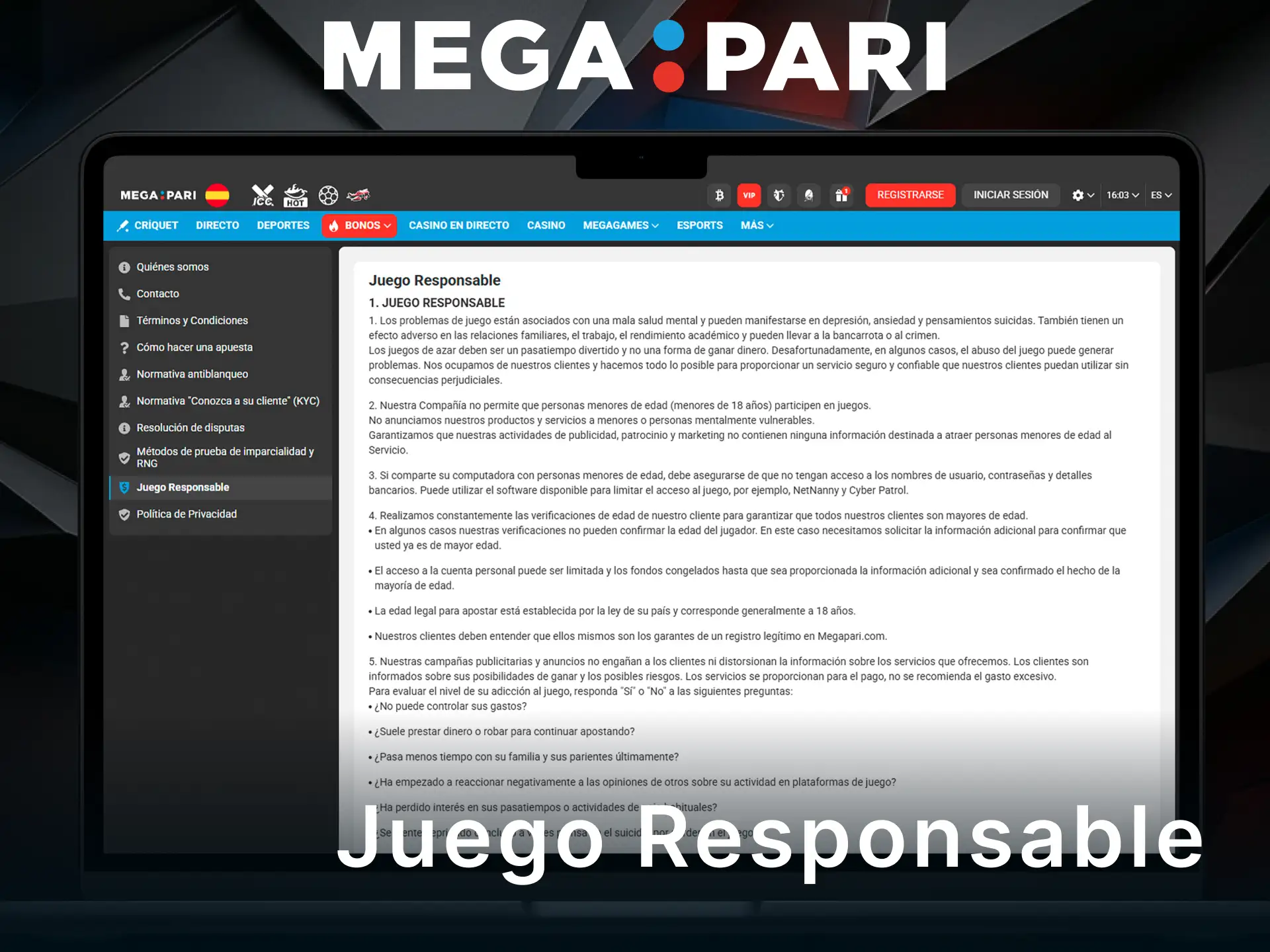 Practica el Juego Responsable en MegaPari para mantener una experiencia segura.
