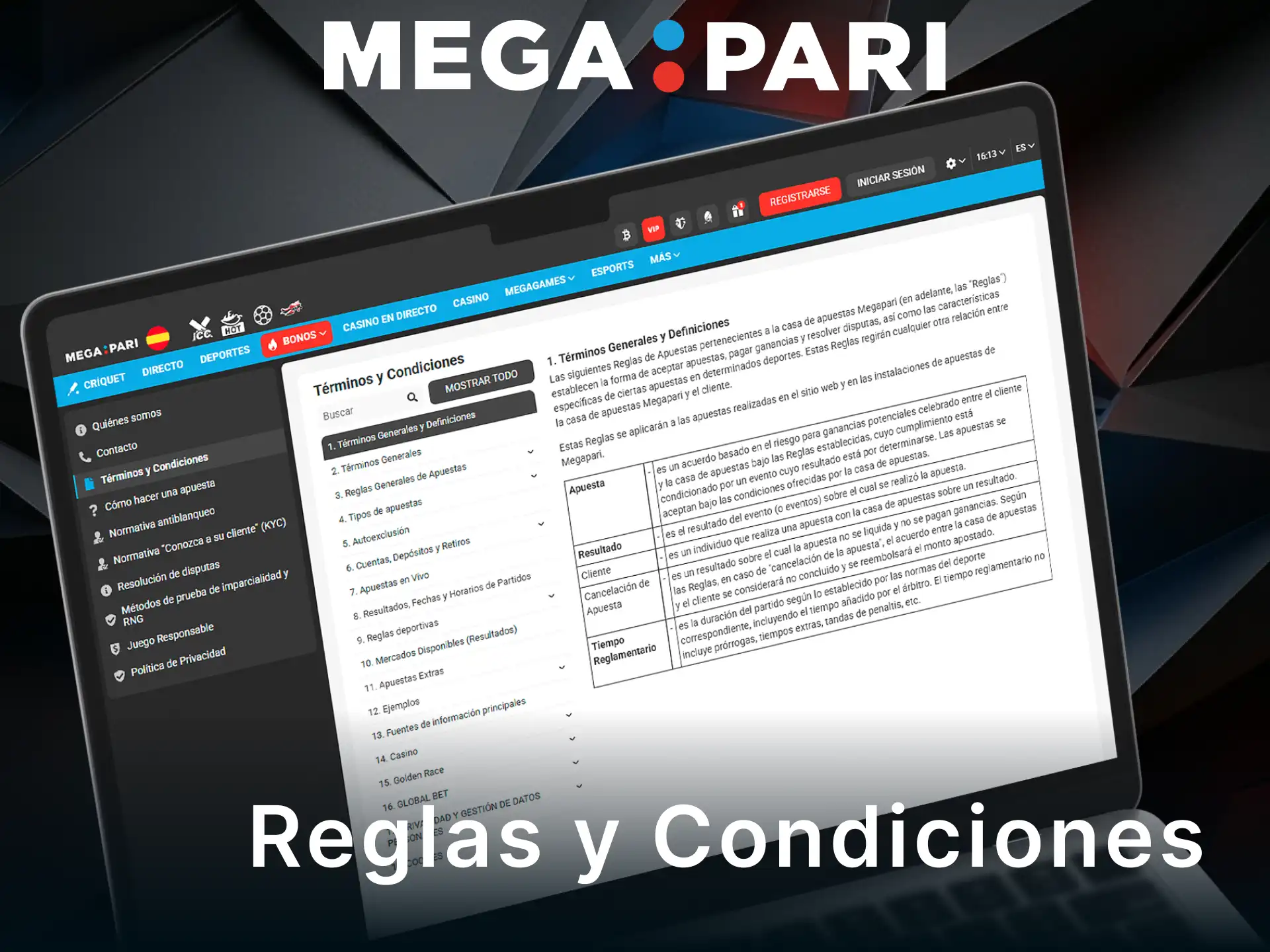 Consulta las Reglas y Condiciones de Uso para operar con éxito en MegaPari.