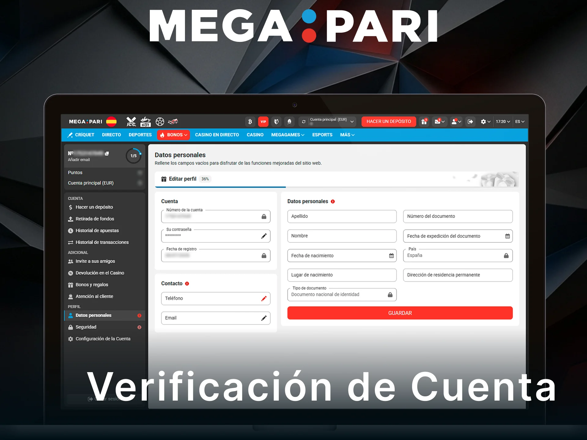 Completa la Verificación de Cuenta en MegaPari para retirar tus ganancias rápidamente.