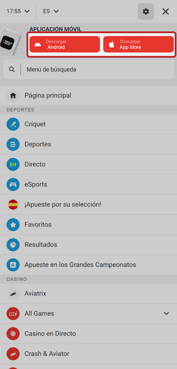Descarga la app oficial para iniciar tu registro en MegaPari.