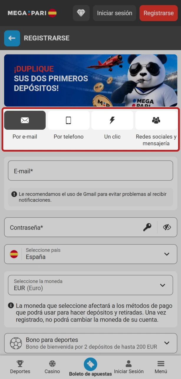 Selecciona la opción ideal para completar el registro en MegaPari.