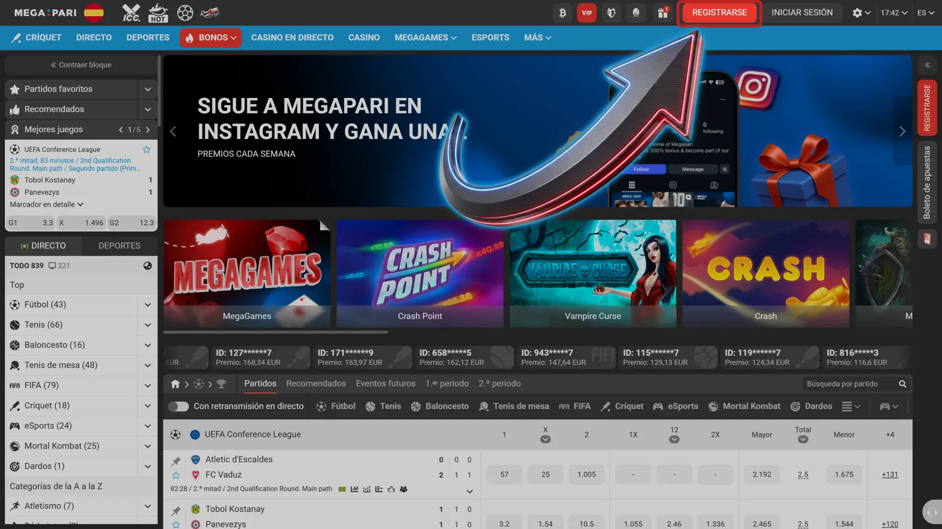 Abre el formulario para iniciar tu registro en MegaPari fácilmente.