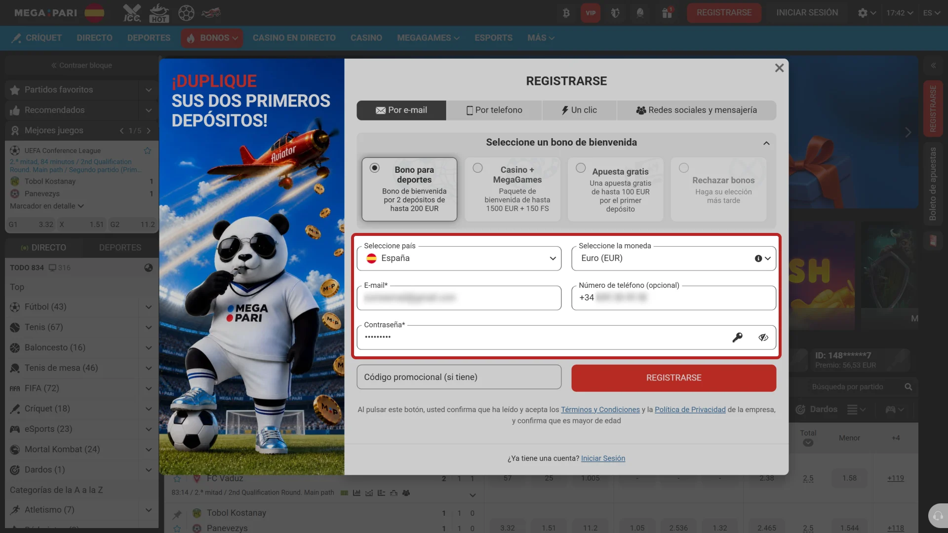Rellena tus datos personales y avanza en tu registro con MegaPari.