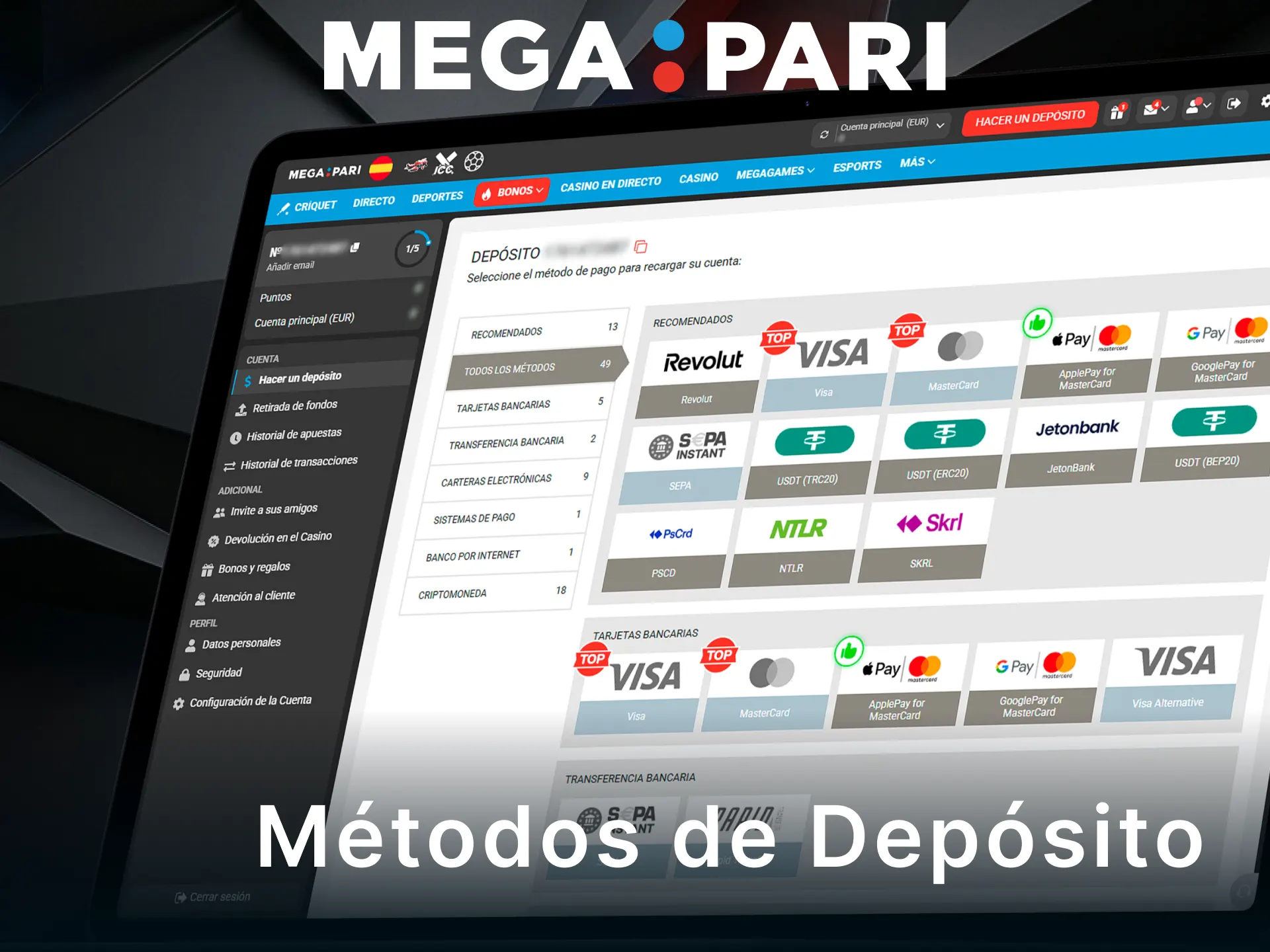 Elige métodos de depósito seguros para saldo en Aviator con MegaPari.