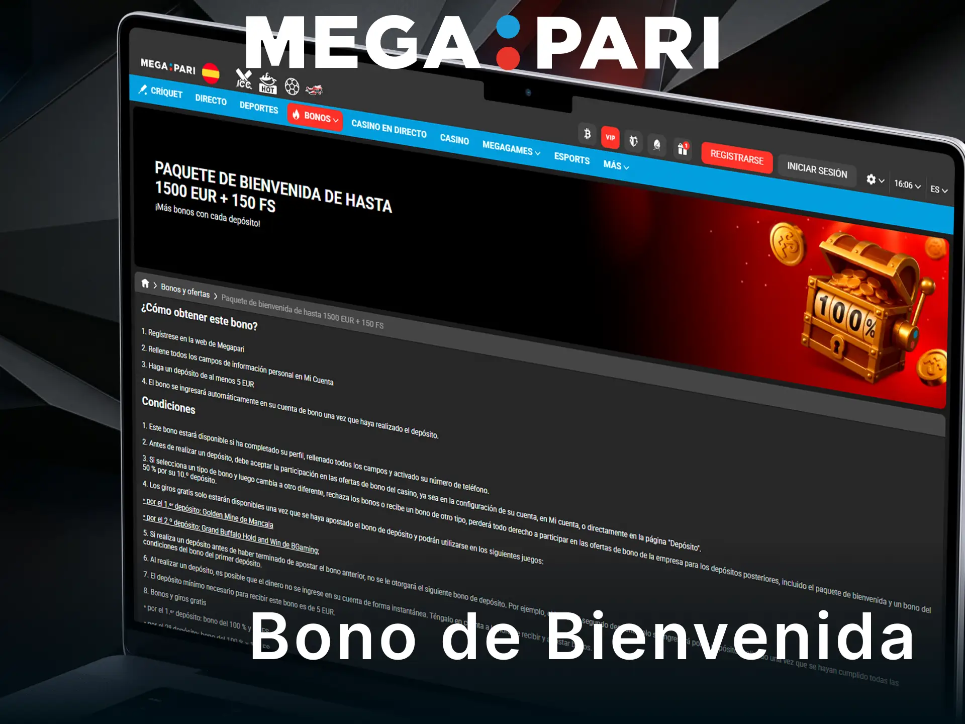 Consigue el bono de bienvenida exclusivo para jugar en MegaPari Casino.