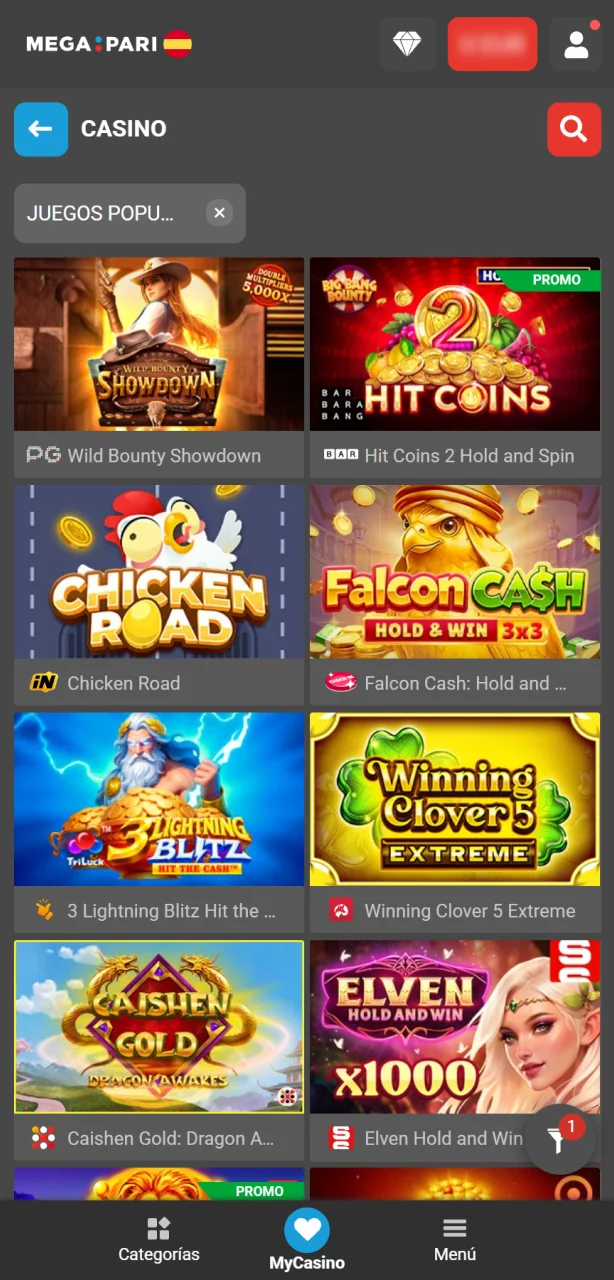 Explora la selección de juegos y empieza a ganar en MegaPari Casino.