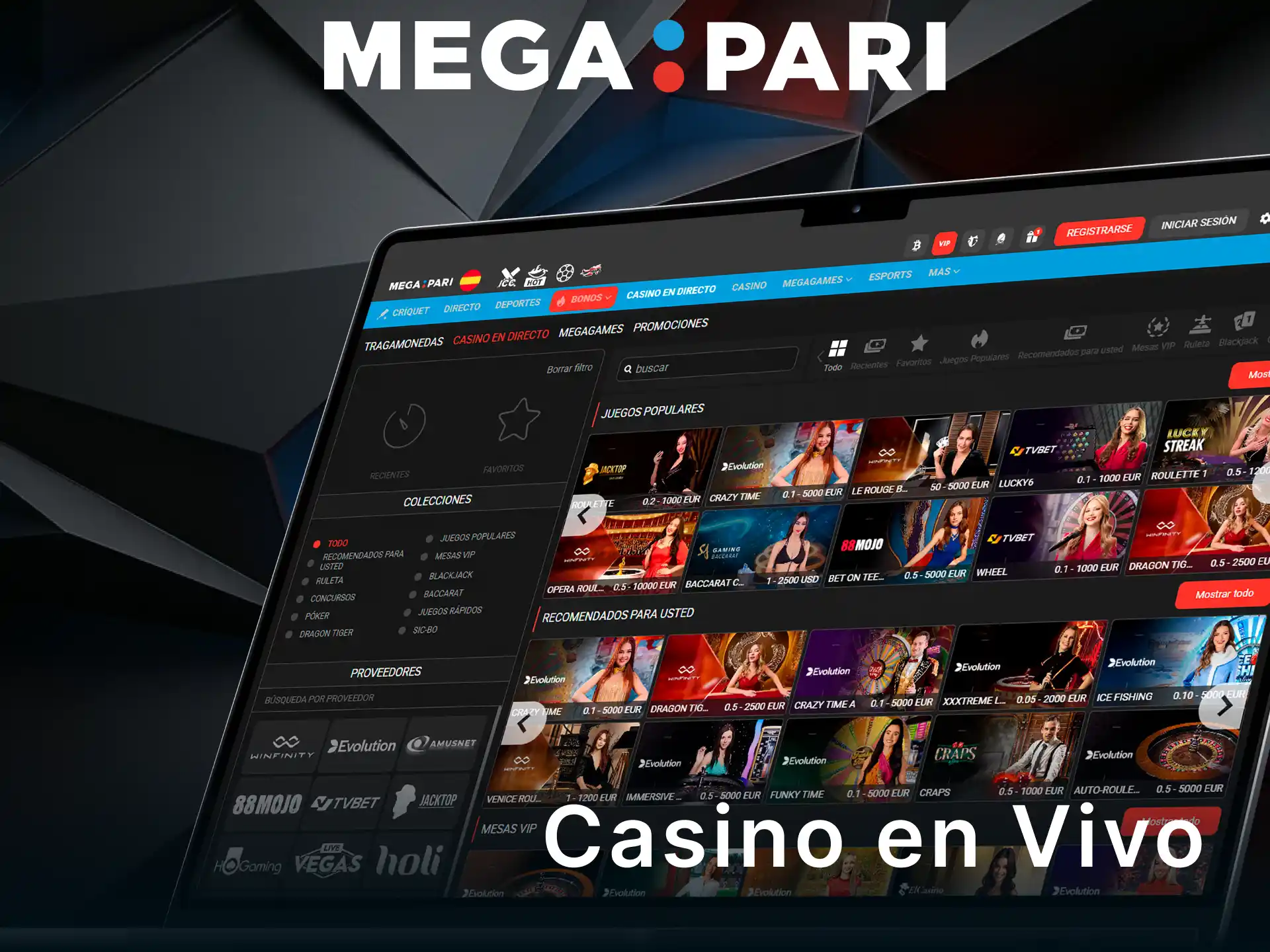 Experimenta la acción en vivo con crupieres en MegaPari Casino.