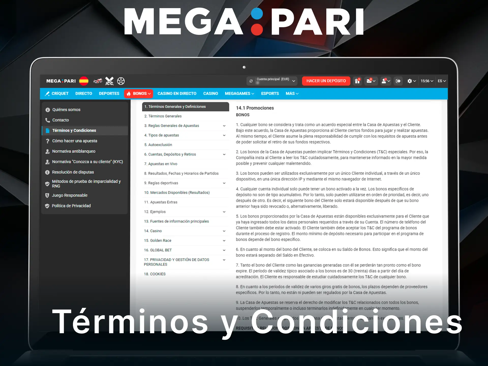 Revisa los términos del código bonus para apostar en MegaPari.