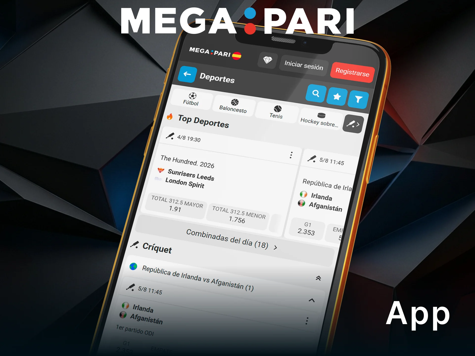 Descarga la app de MegaPari y haz tus apuestas de cricket en cualquier lugar.