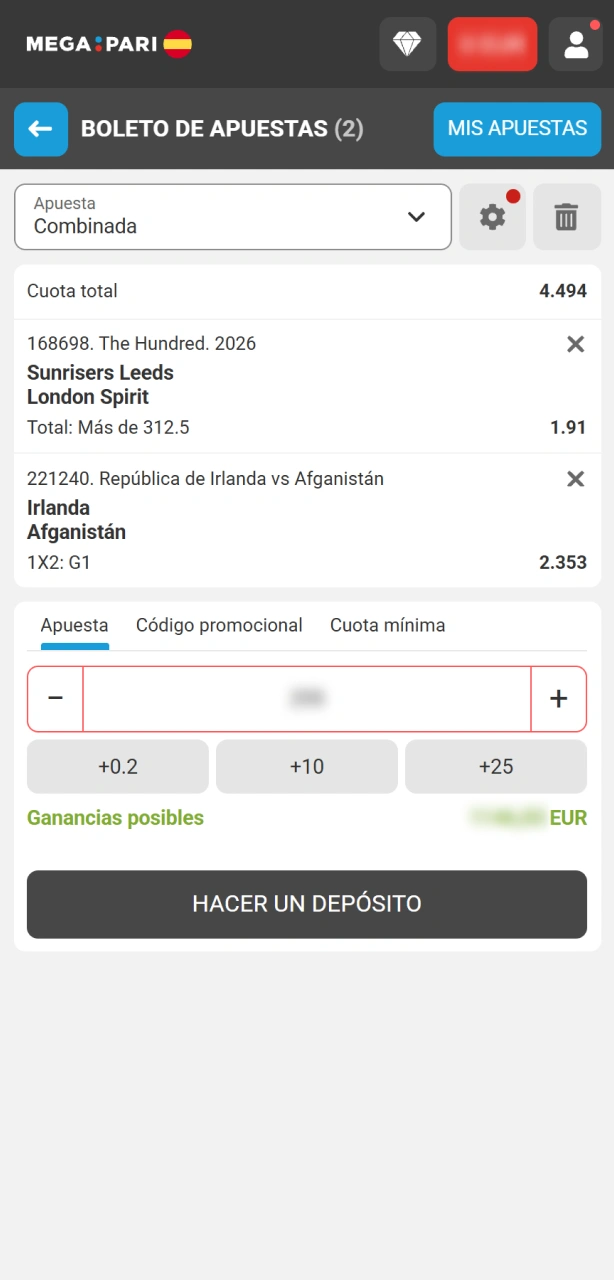Coloca tu apuesta al cricket y gana con MegaPari en España.