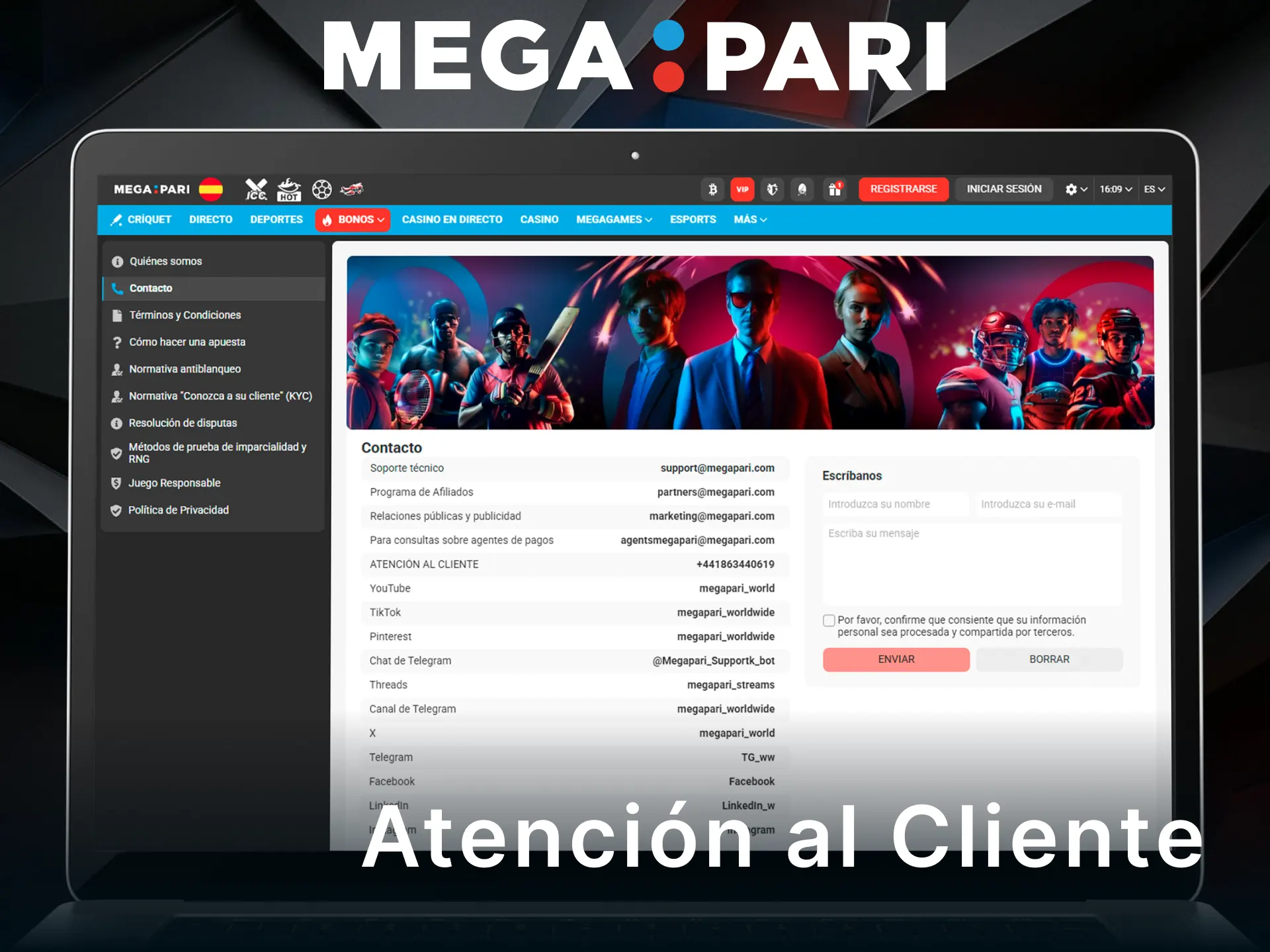 Contacta con el equipo de atención al cliente de MegaPari rápidamente.