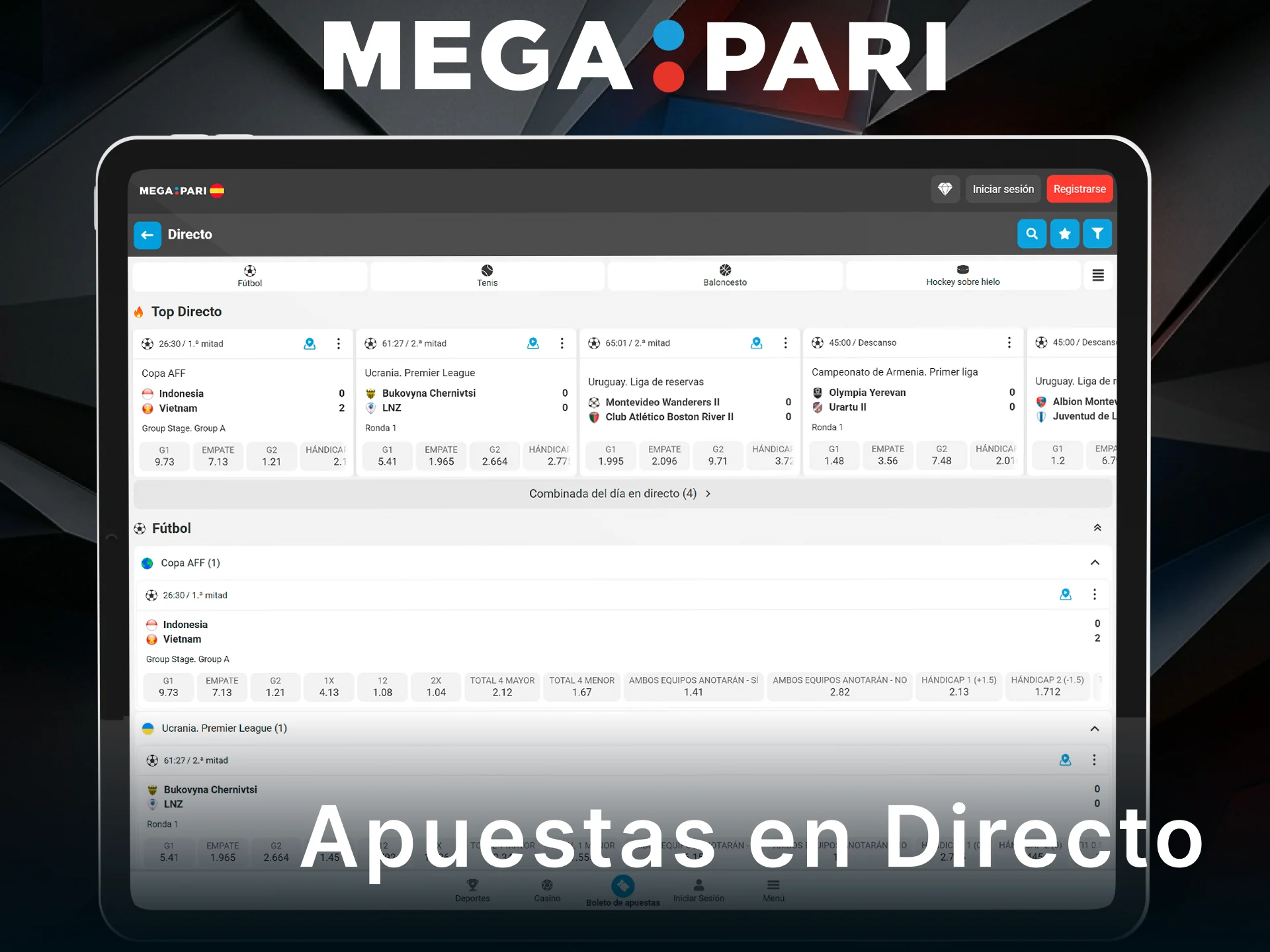 Realiza tus apuestas deportivas en directo cómodamente dentro de MegaPari.
