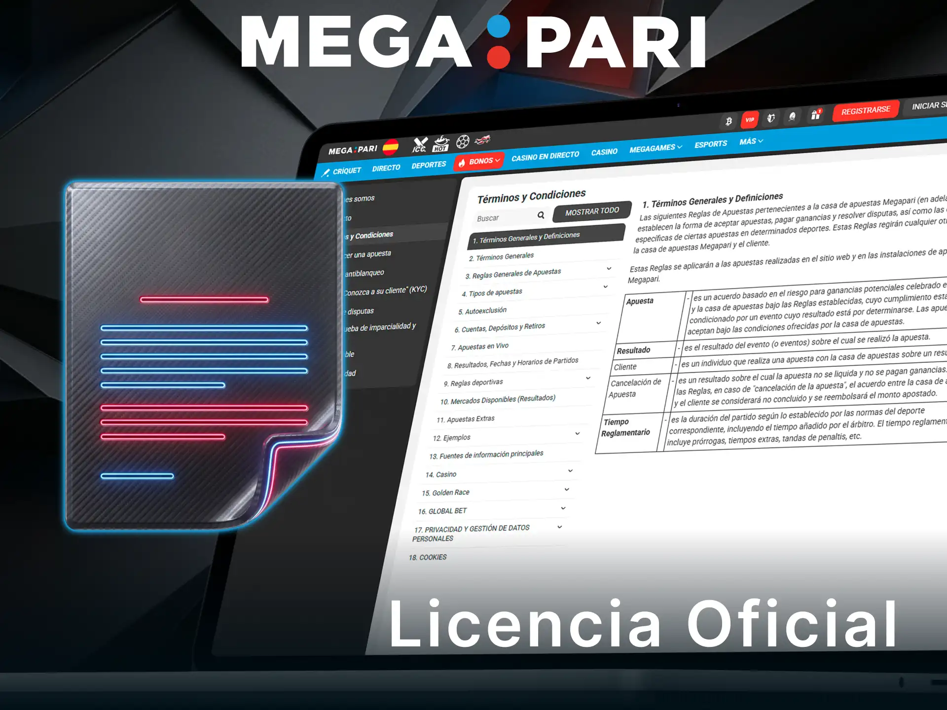 Conoce los detalles sobre la licencia oficial de MegaPari en España.