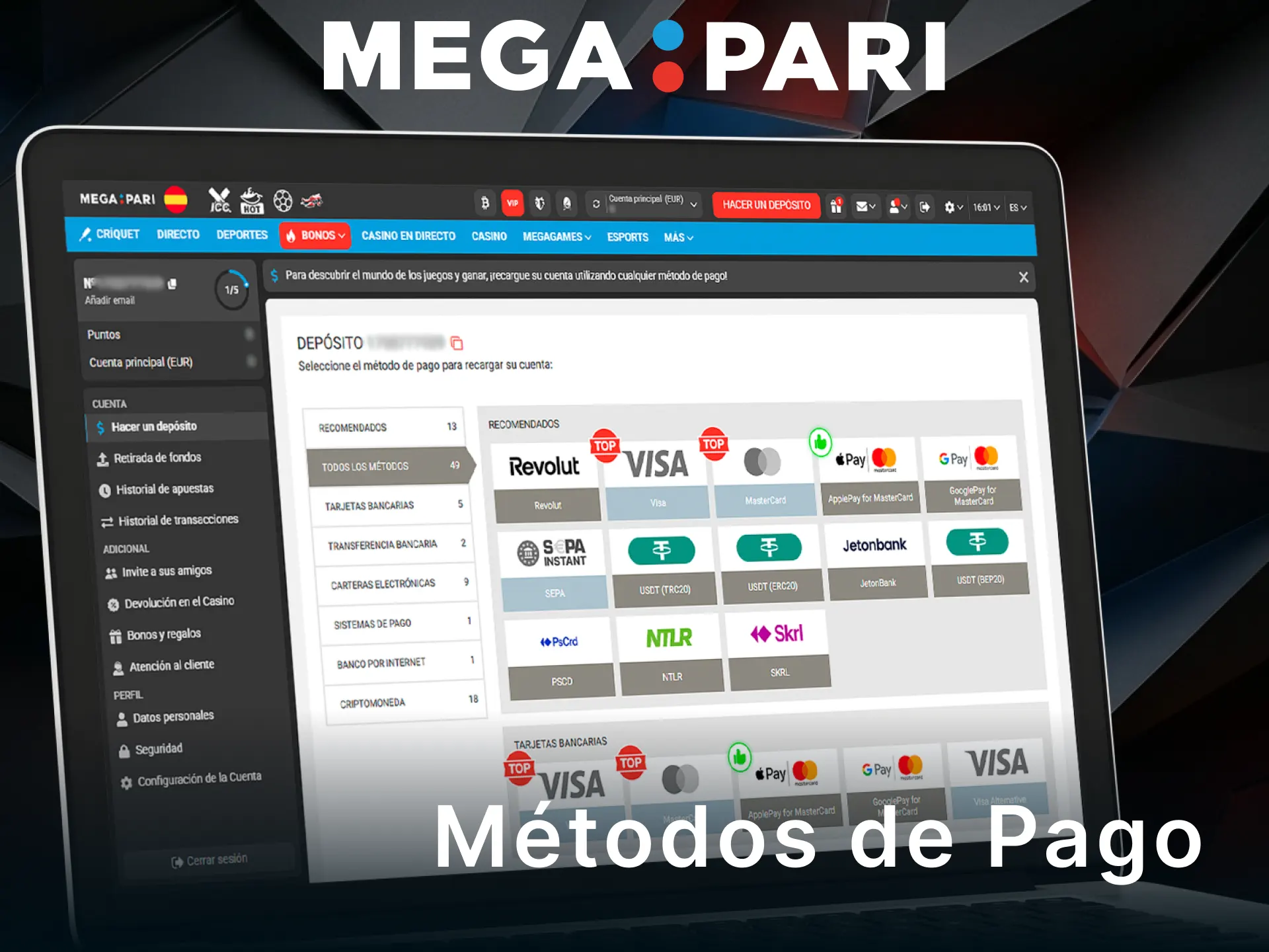 Consulta los métodos de pago disponibles para apuestas deportivas en MegaPari.