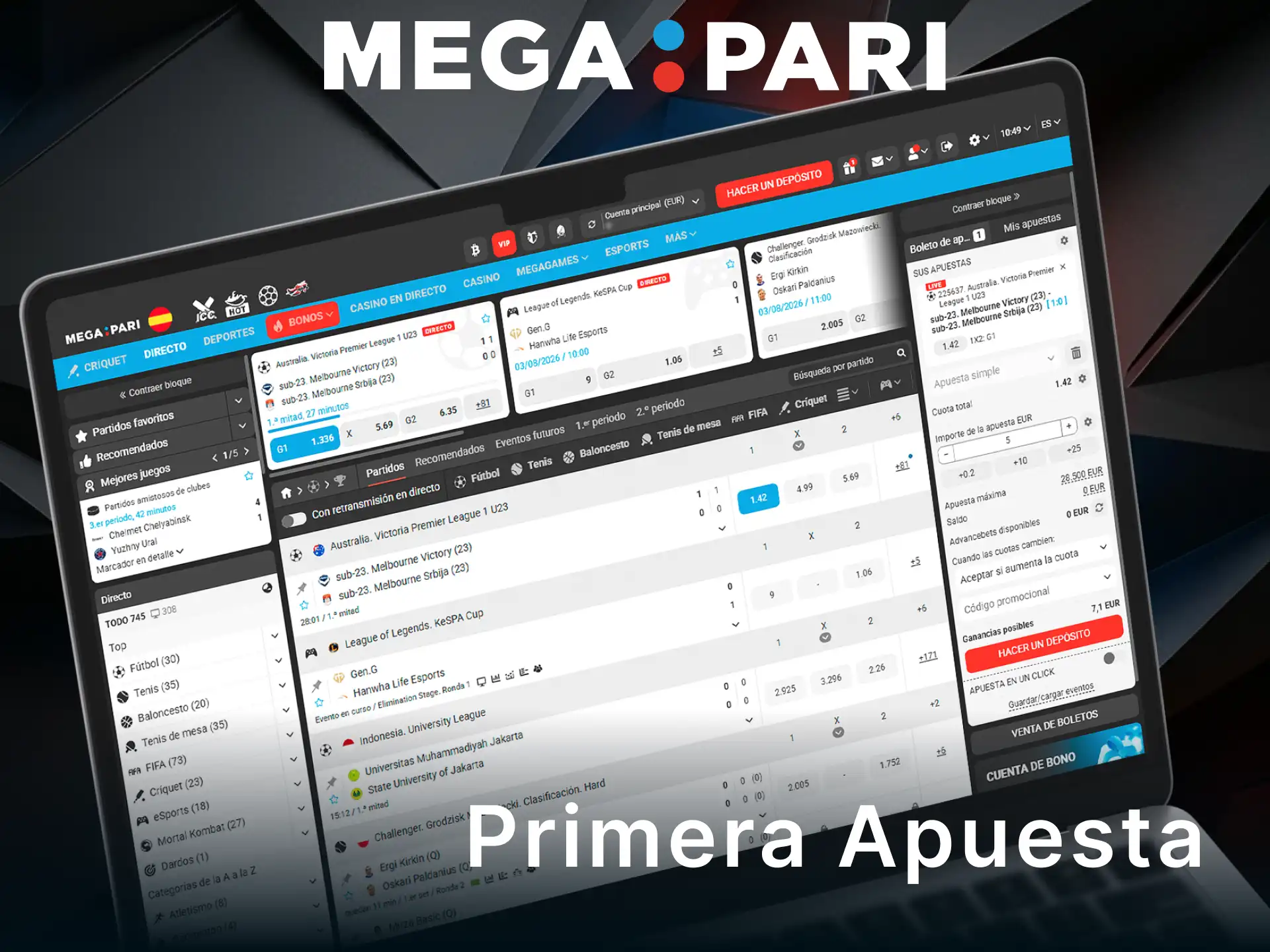 Realiza tu primera apuesta en MegaPari y empieza a ganar hoy.