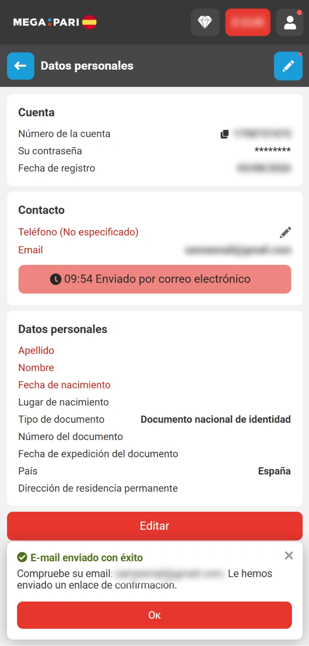 Verifica tu cuenta para validar con éxito tu registro en MegaPari para apuestas deportivas.