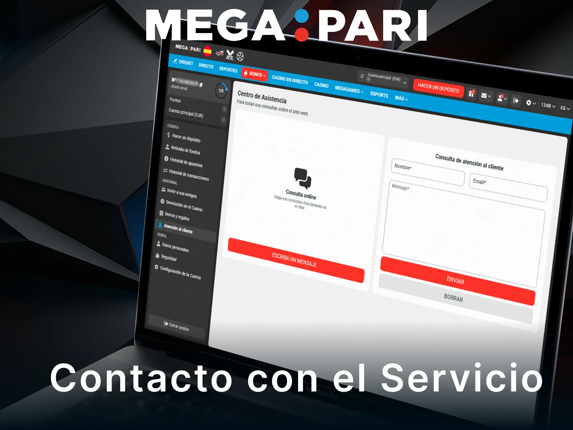 Contacta con el servicio de atención al cliente para resolver dudas en MegaPari.