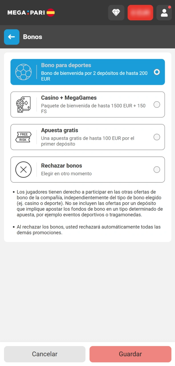 Elige el bono de bienvenida deseado para apostar en esports con MegaPari.