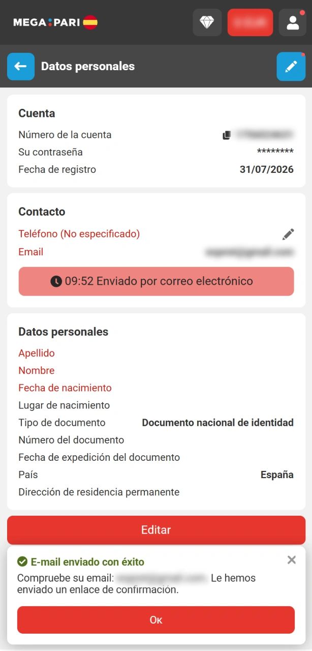 Confirma tu código y verifica tu perfil para apostar en esports con MegaPari.