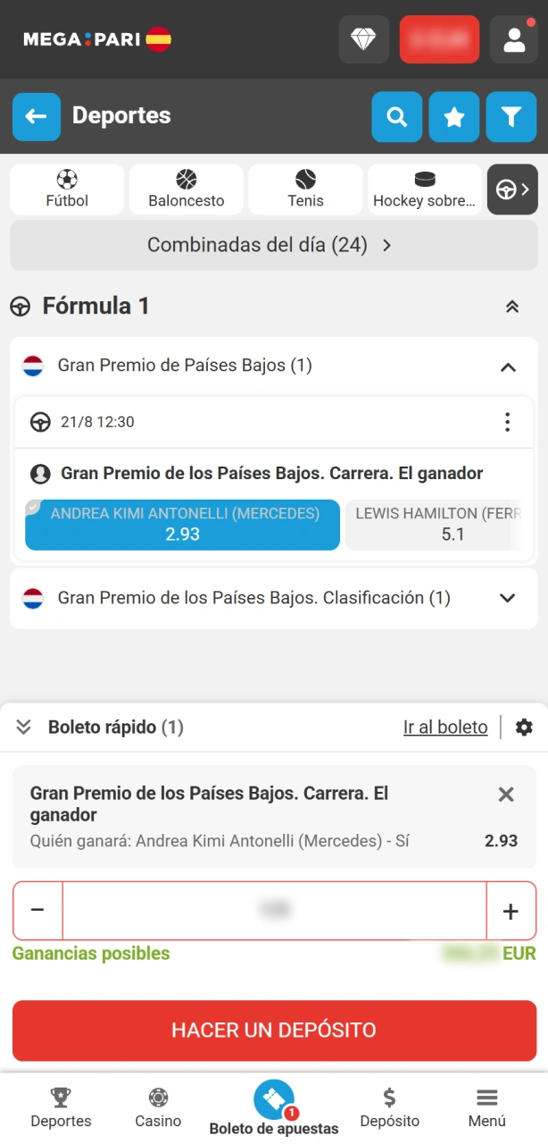 Selecciona tu Gran Premio favorito y confirma tus apuestas en F1 en MegaPari hoy.