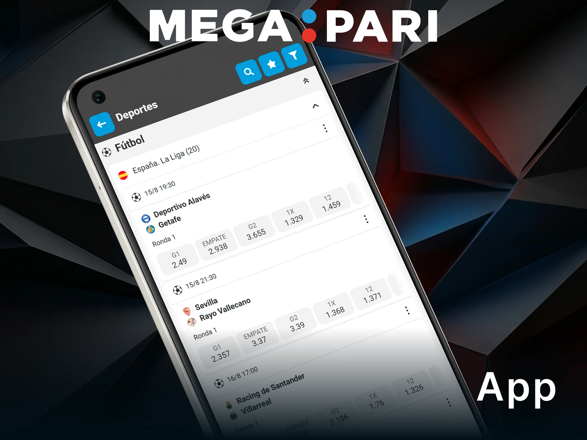 Descarga la app de MegaPari para tus apuestas de fútbol.
