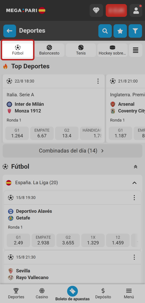 Selecciona tu liga o competición preferida para apostar al fútbol en MegaPari.