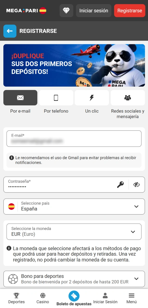 Crea una cuenta para empezar a apostar al fútbol en MegaPari.