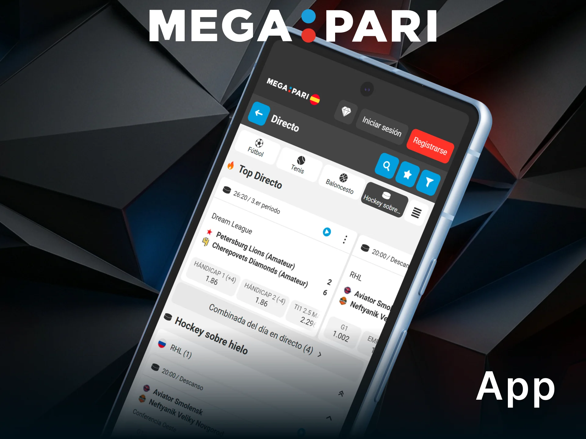 Descarga la app de MegaPari y realiza tus apuestas de hockey sobre hielo.