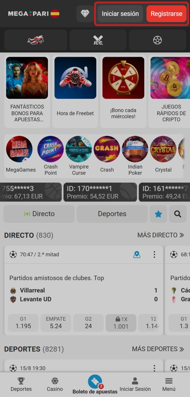 Inicia sesión en tu cuenta para depositar en MegaPari.
