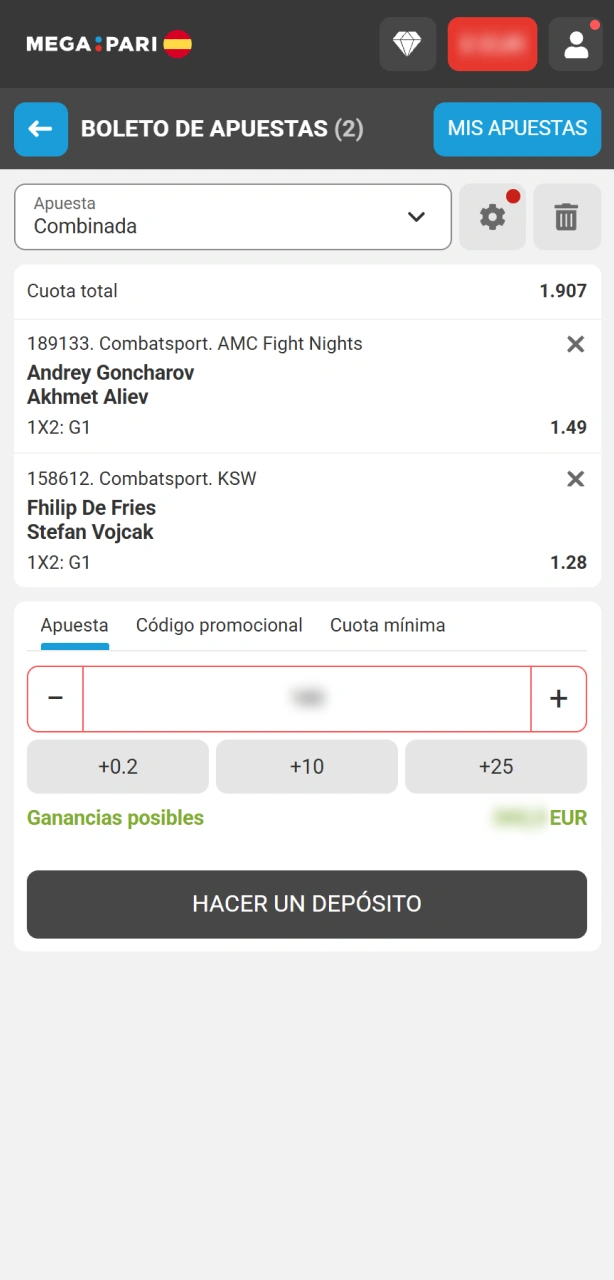 Agrega tu pronóstico al boleto para apostar en MMA con MegaPari hoy.