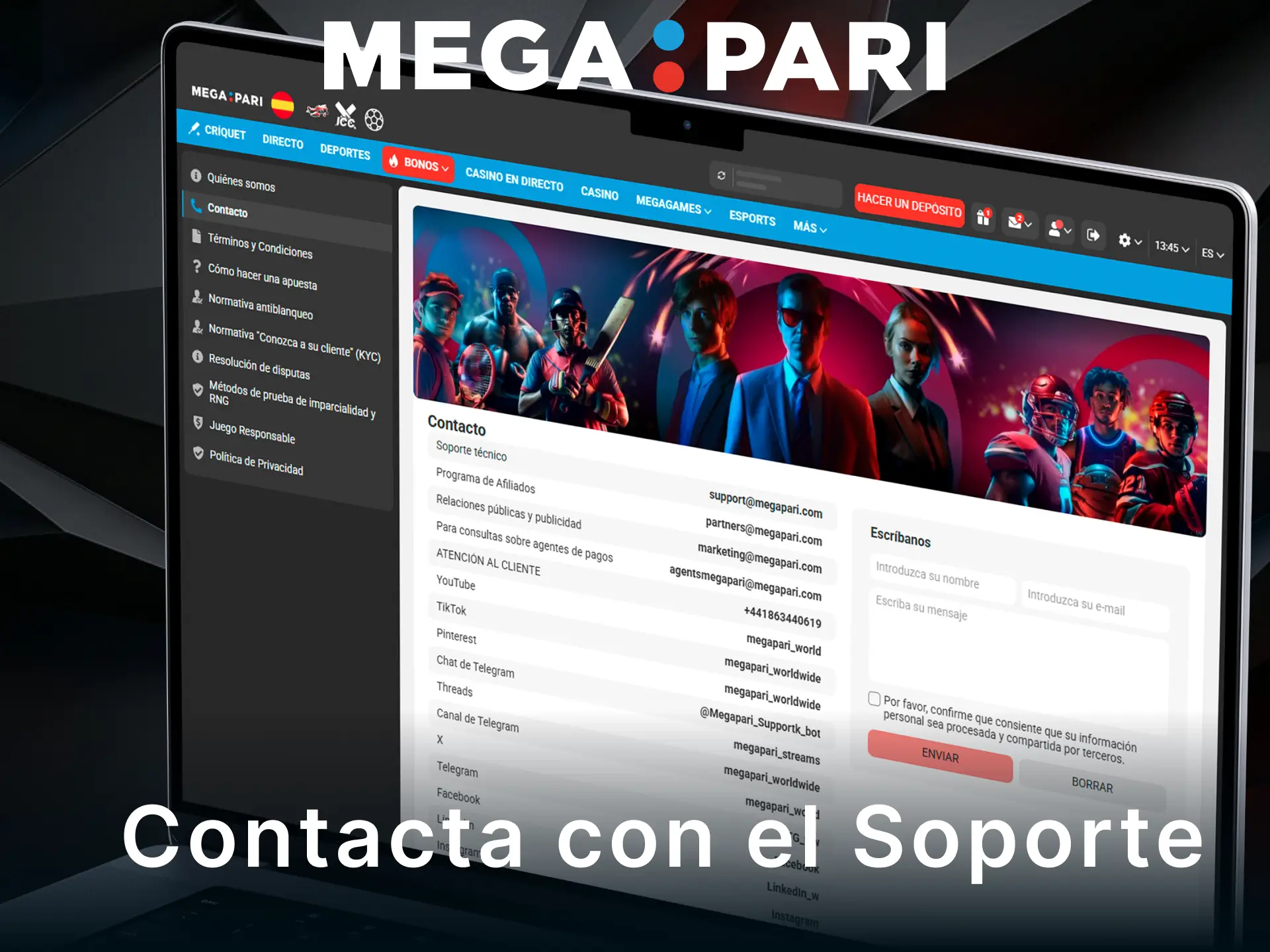 Contacta con el equipo de soporte si necesitas ayuda con retiros en MegaPari.
