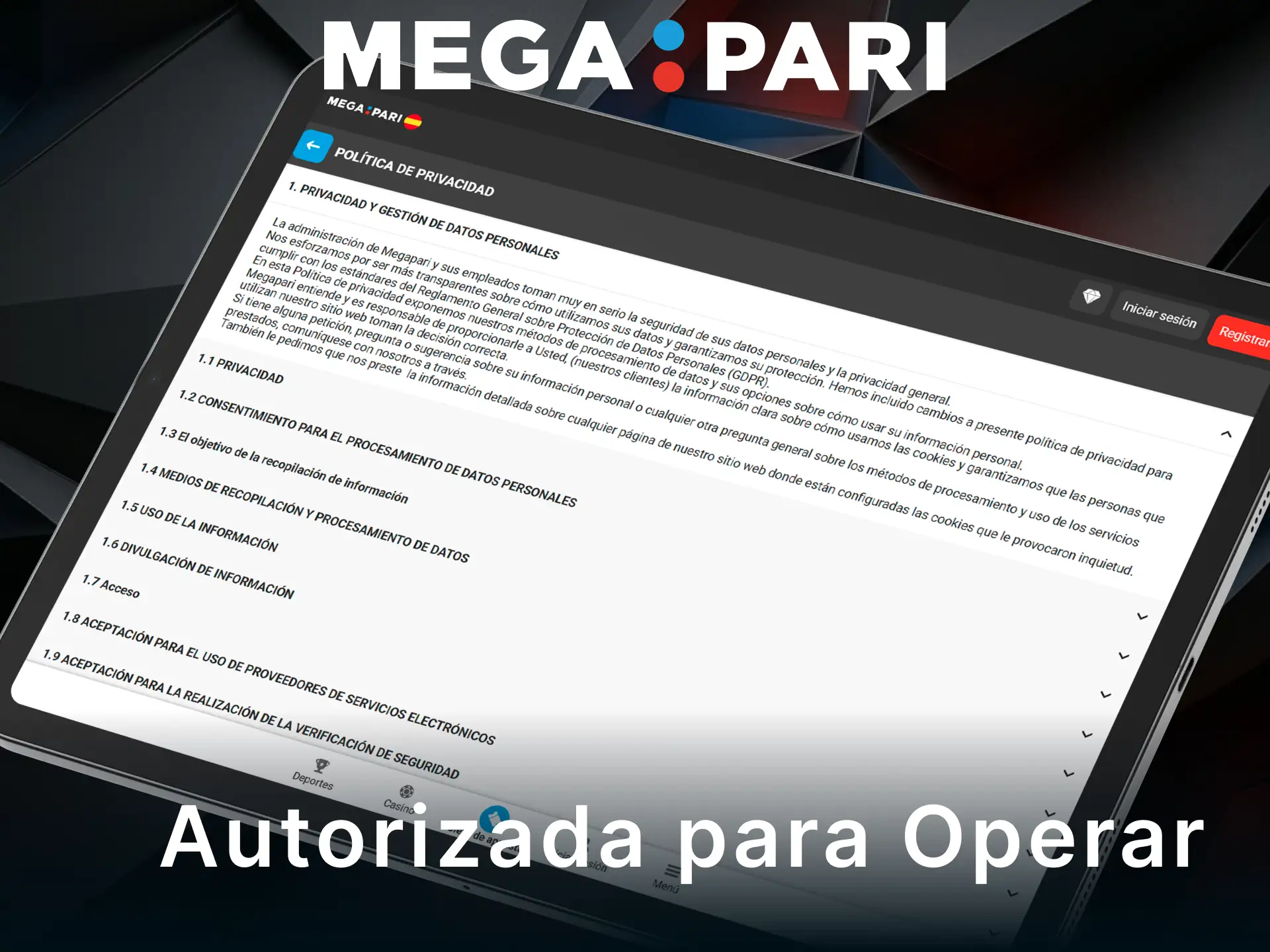 Verifica las licencias oficiales y la autorización de MegaPari para operar en España.