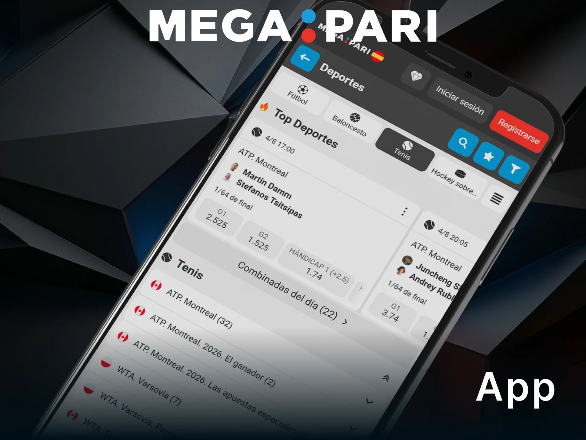 Descarga la app de MegaPari para tus apuestas de tenis.
