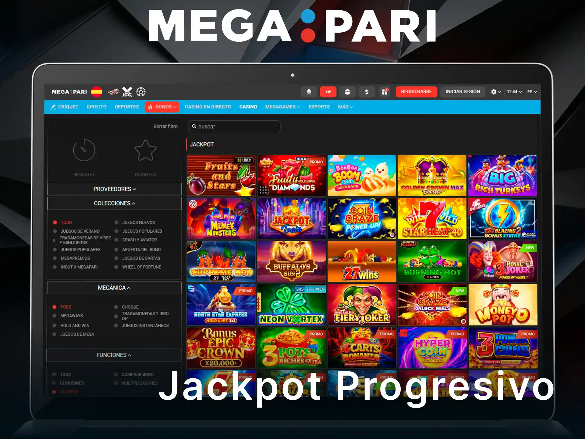 Persigue grandes premios en las tragaperras con jackpot progresivo de MegaPari.